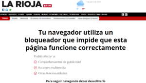 Alerta de adblock instalado en Larioja.com