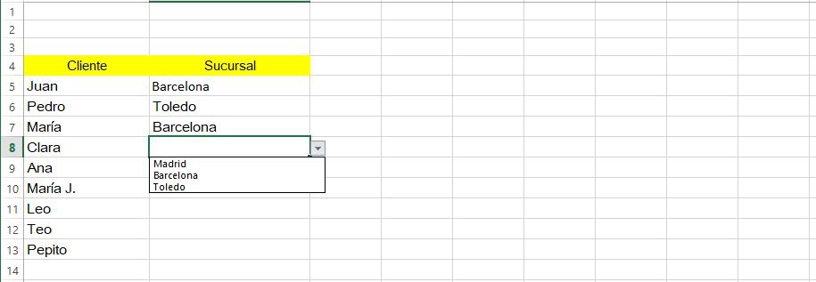 Lista desplegable de Excel