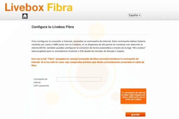 Pantalla de configuración inicial del Livebox Fibra